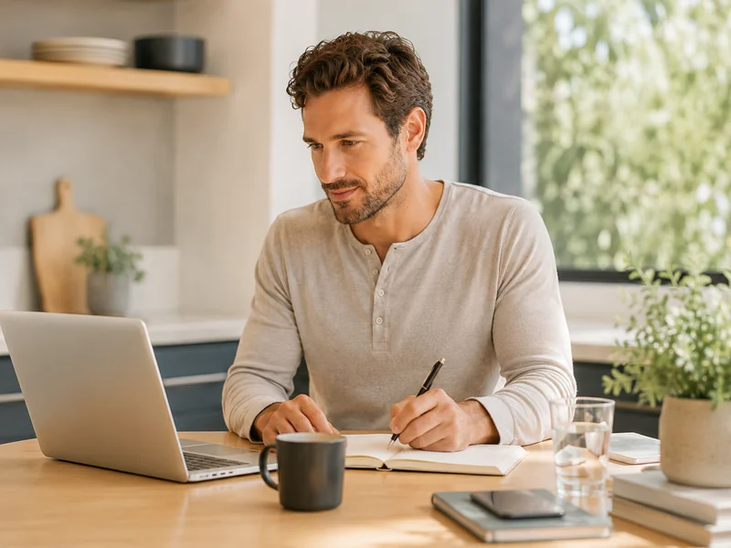 Man working in a bright home office